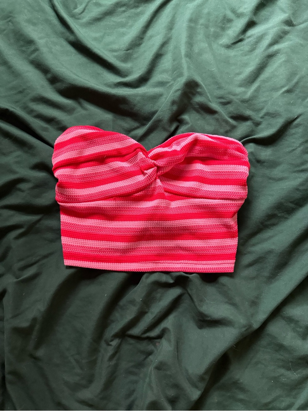 Striped Pink Twist-Front Strapless Crop Top - Women